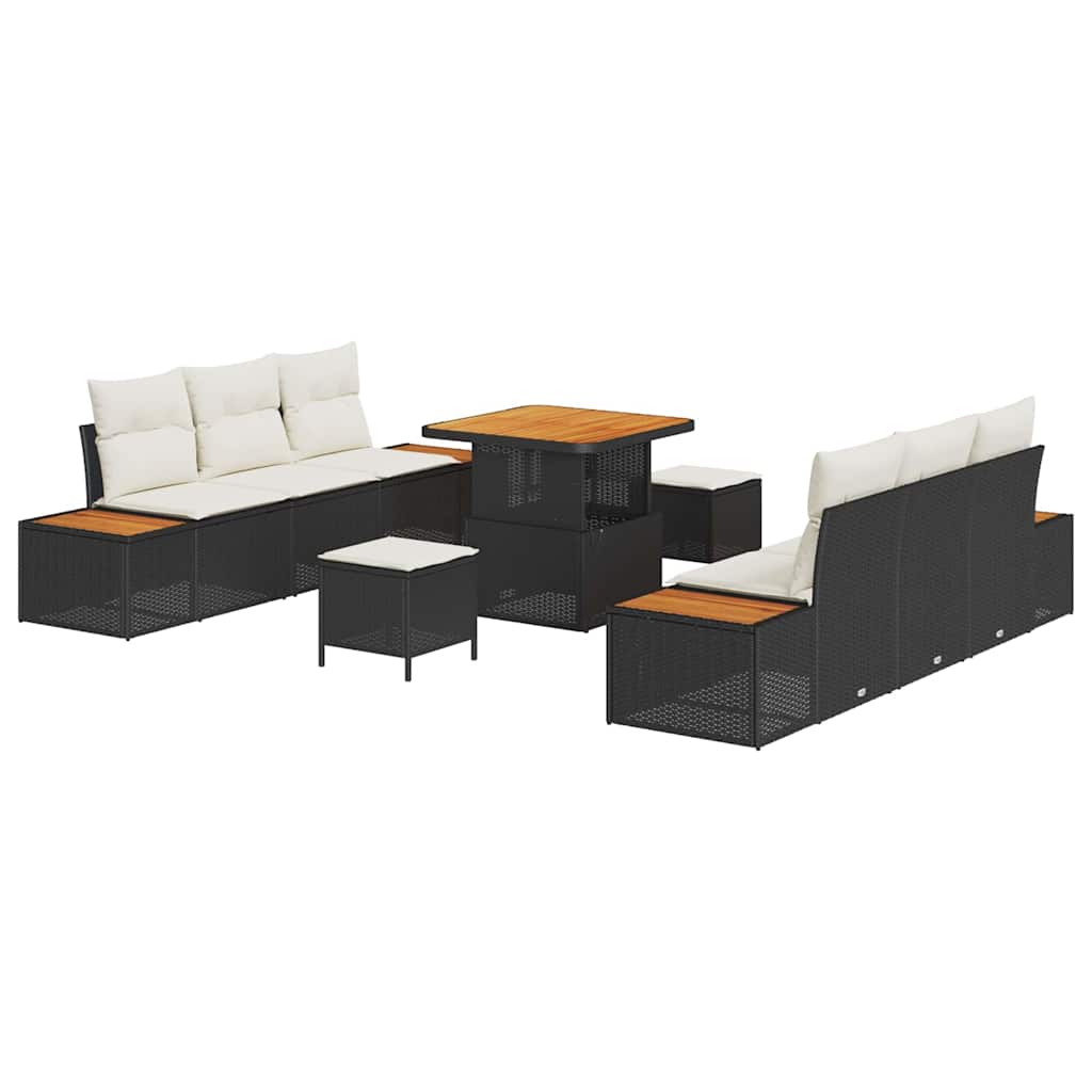 Set Divano da Giardino con cuscino 9 pcs Nero Poly Rattan | homemem39