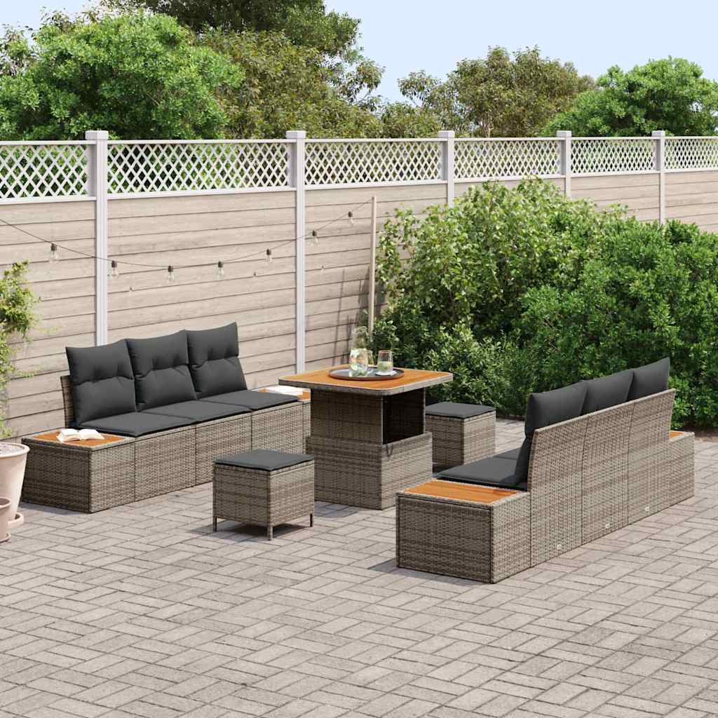 Set Divano da Giardino con cuscino 9 pcs Grigio Poly Rattan | homemem39