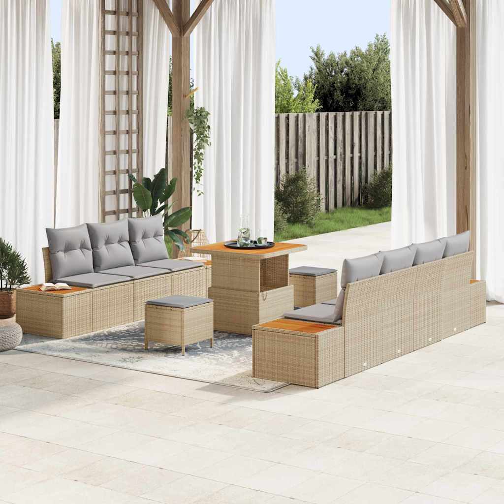 Set Divano da Giardino con cuscino 10 pcs Beige Poly Rattan | homemem39