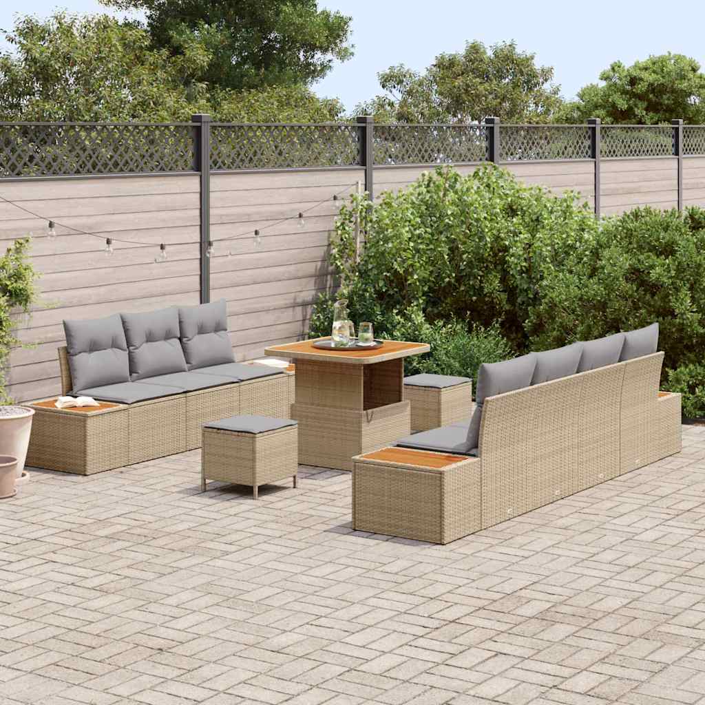 Set Divano da Giardino con cuscino 10 pcs Beige Poly Rattan | homemem39