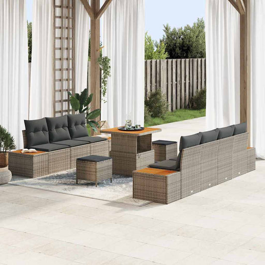 Set Divano da Giardino con cuscino 10 pcs Grigio Poly Rattan