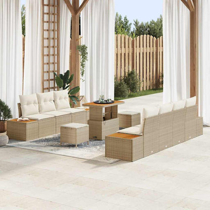 Set Divano da Giardino con cuscino 10 pcs Beige Poly Rattan | homemem39