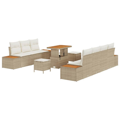Set Divano da Giardino con cuscino 10 pcs Beige Poly Rattan | homemem39