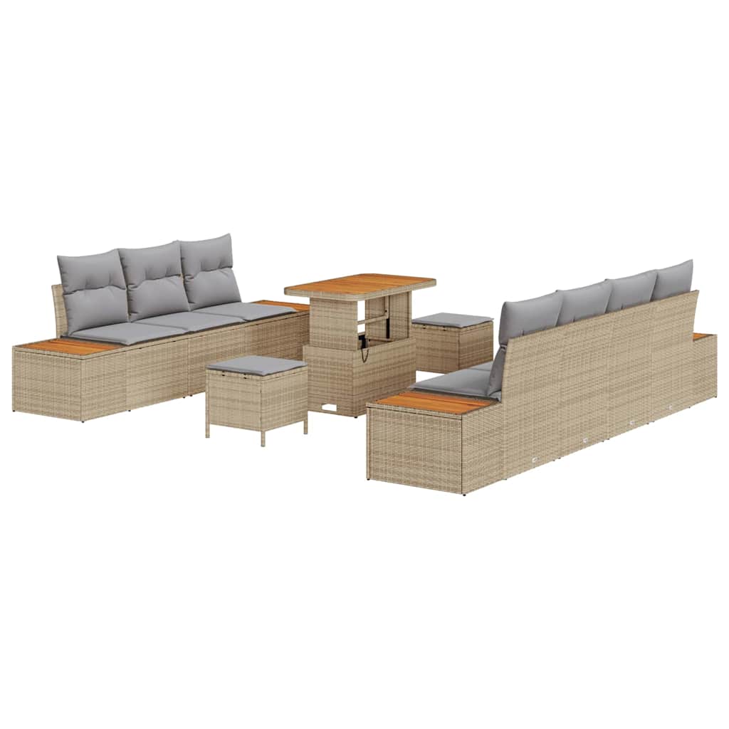 Set Divano da Giardino con cuscino 10 pcs Beige Poly Rattan | homemem39