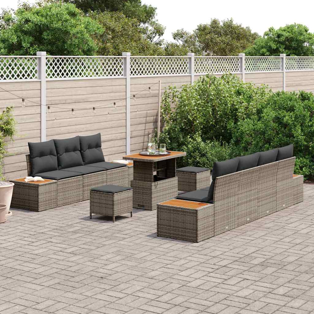 Set Divano da Giardino con cuscino 10 pcs Grigio Poly Rattan | homemem39