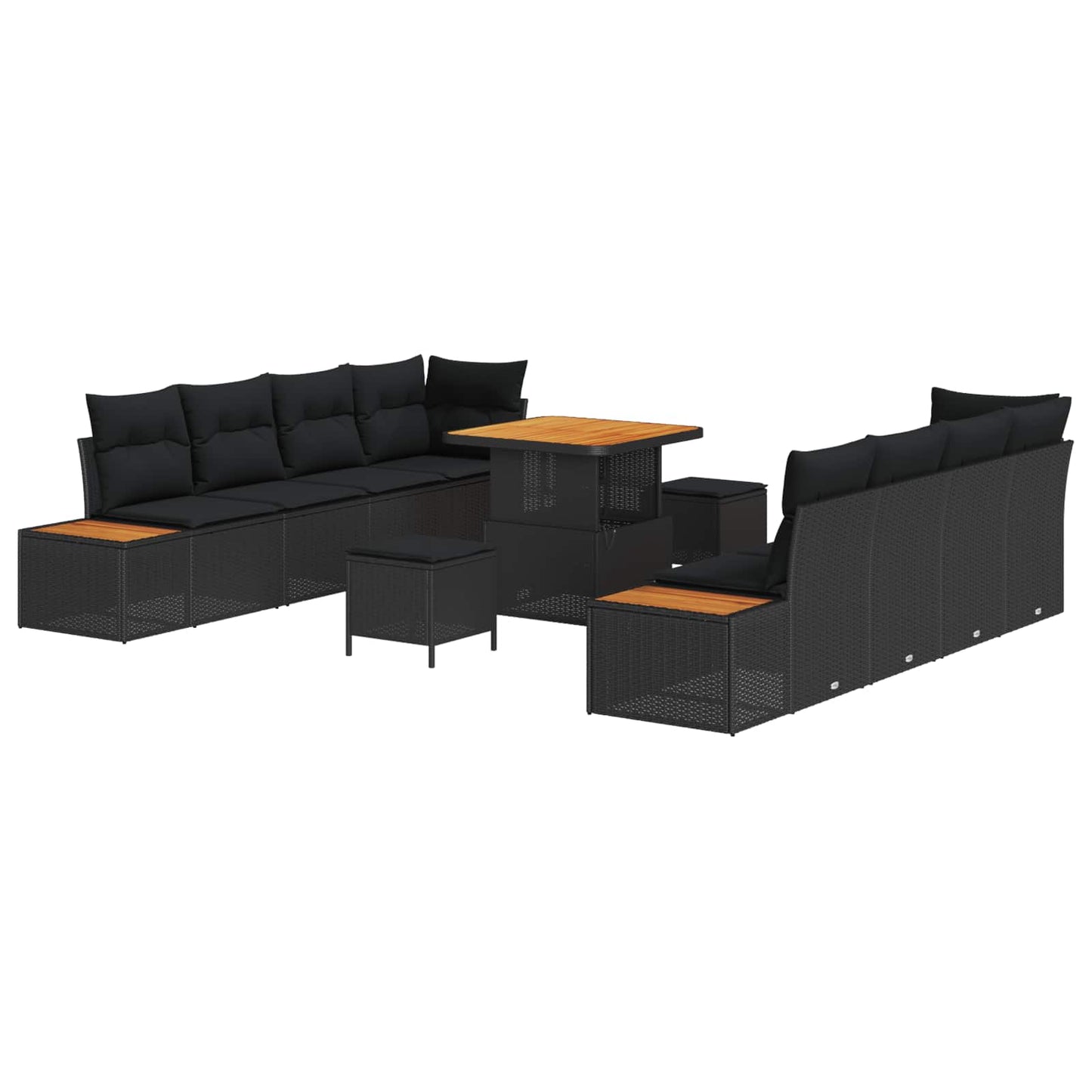 Set Divano da Giardino con cuscino 11 pcs Nero Poly Rattan | homemem39
