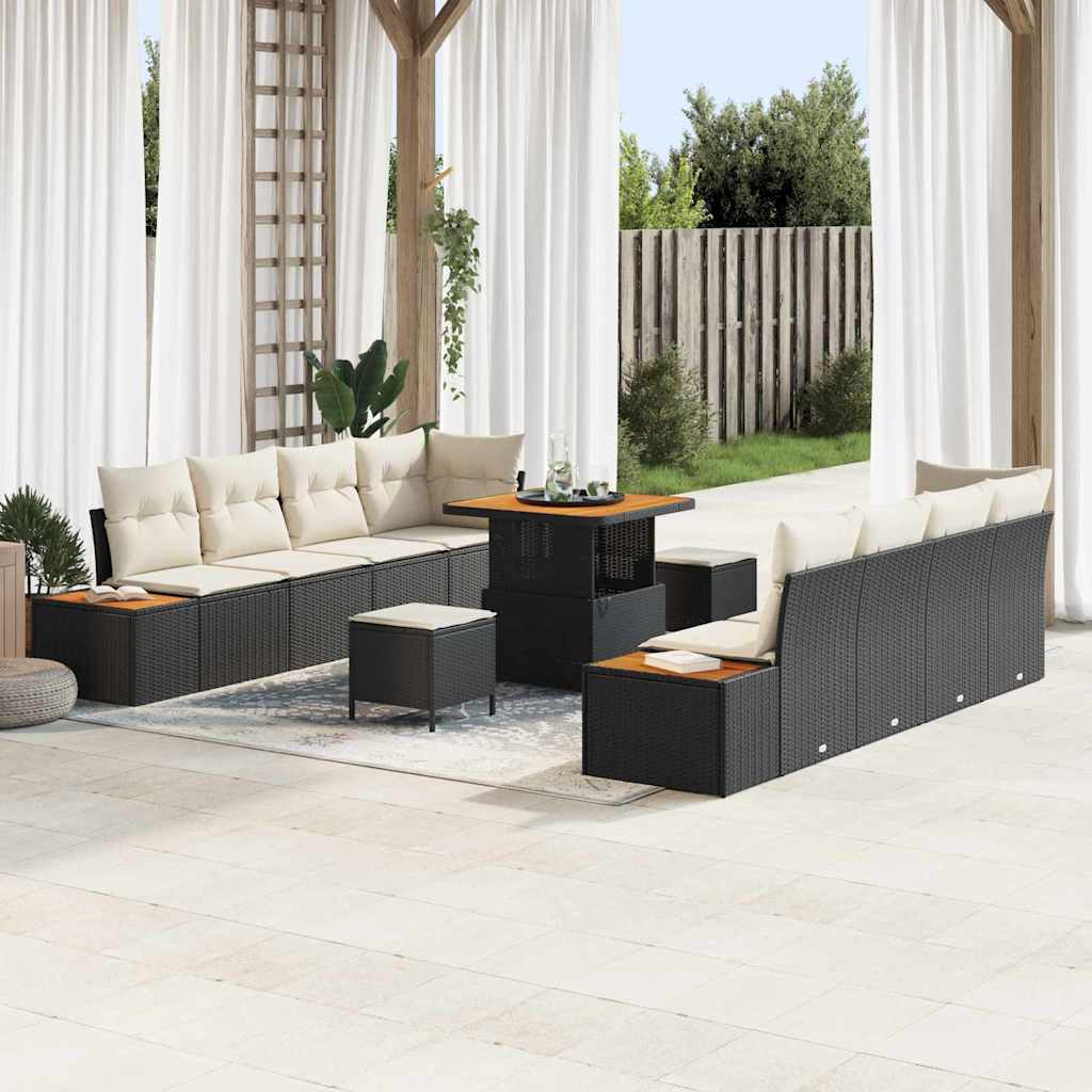 Set Divano da Giardino con cuscino 11 pcs Nero Poly Rattan | homemem39