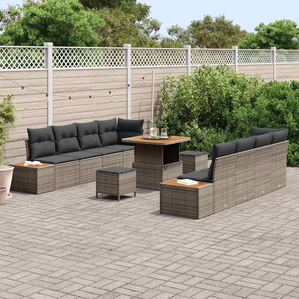 Set Divano da Giardino con cuscino 11 pcs Grigio Poly Rattan