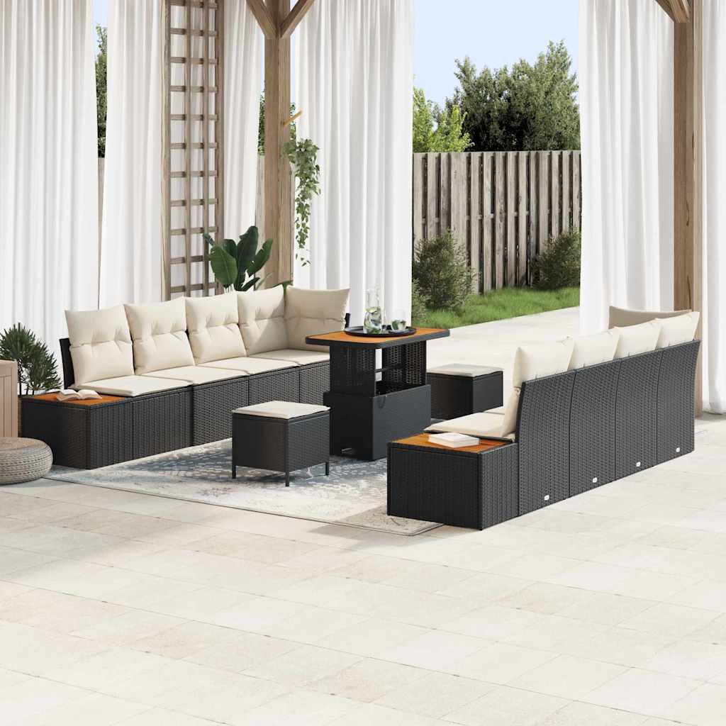 Set Divano da Giardino con cuscino 11 pcs Nero Poly Rattan | homemem39