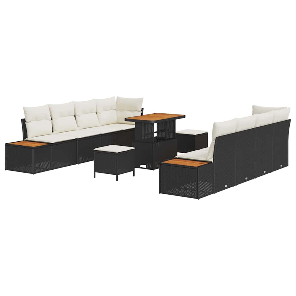 Set Divano da Giardino con cuscino 11 pcs Nero Poly Rattan | homemem39