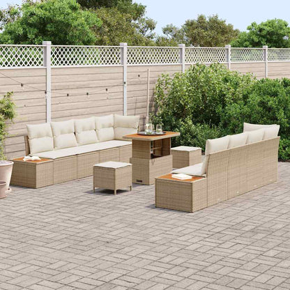 Set Divano da Giardino con cuscino 11 pcs Beige Poly Rattan