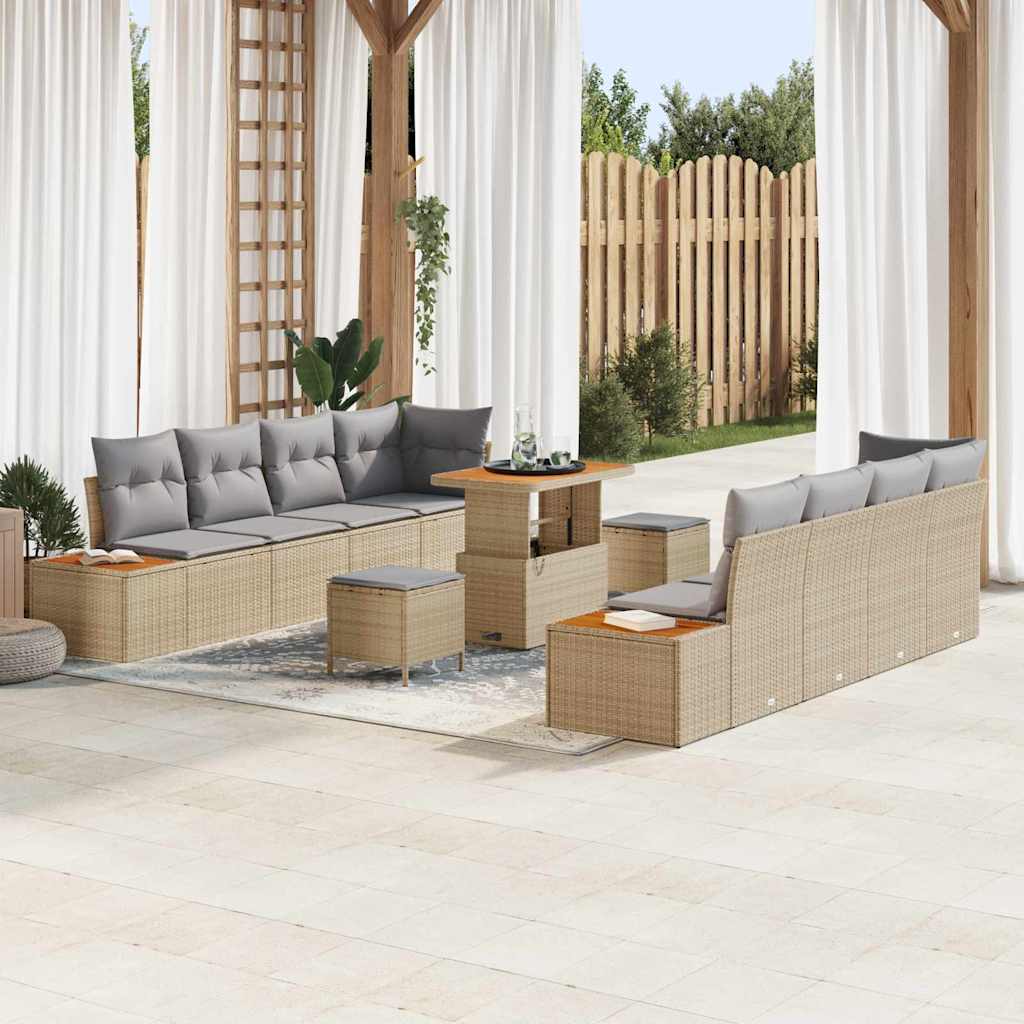 Set Divano da Giardino con cuscino 11 pcs Beige Poly Rattan | homemem39