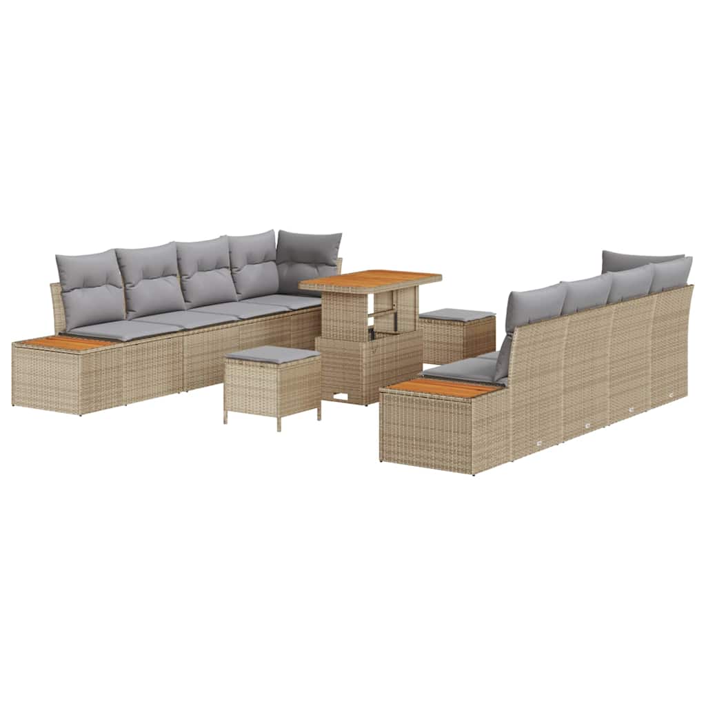 Set Divano da Giardino con cuscino 11 pcs Beige Poly Rattan | homemem39