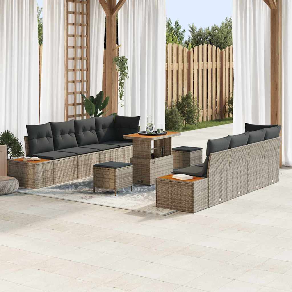 Set Divano da Giardino con cuscino 11 pcs Grigio Poly Rattan | homemem39