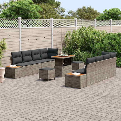 Set Divano da Giardino con cuscino 11 pcs Grigio Poly Rattan | homemem39