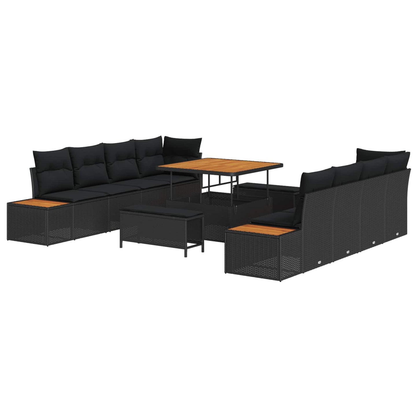 Set Divano da Giardino con cuscino 11 pcs Nero Poly Rattan | homemem39