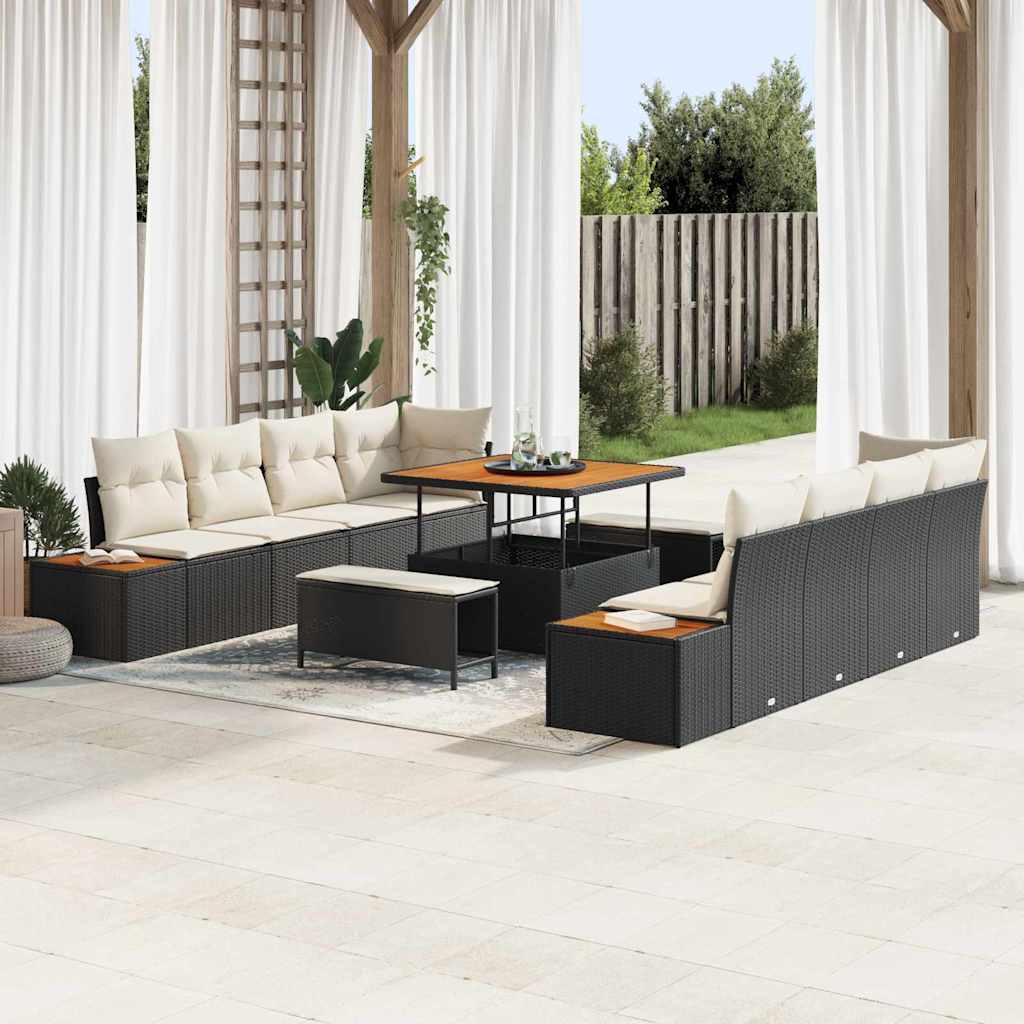 Set Divano da Giardino con cuscino 11 pcs Nero Poly Rattan | homemem39