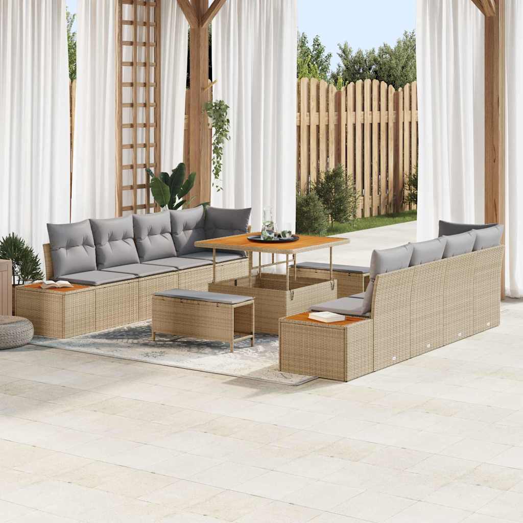 Set Divano da Giardino con cuscino 11 pcs Beige Poly Rattan | homemem39