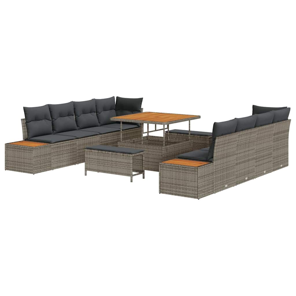 Set Divano da Giardino con cuscino 11 pcs Grigio Poly Rattan | homemem39
