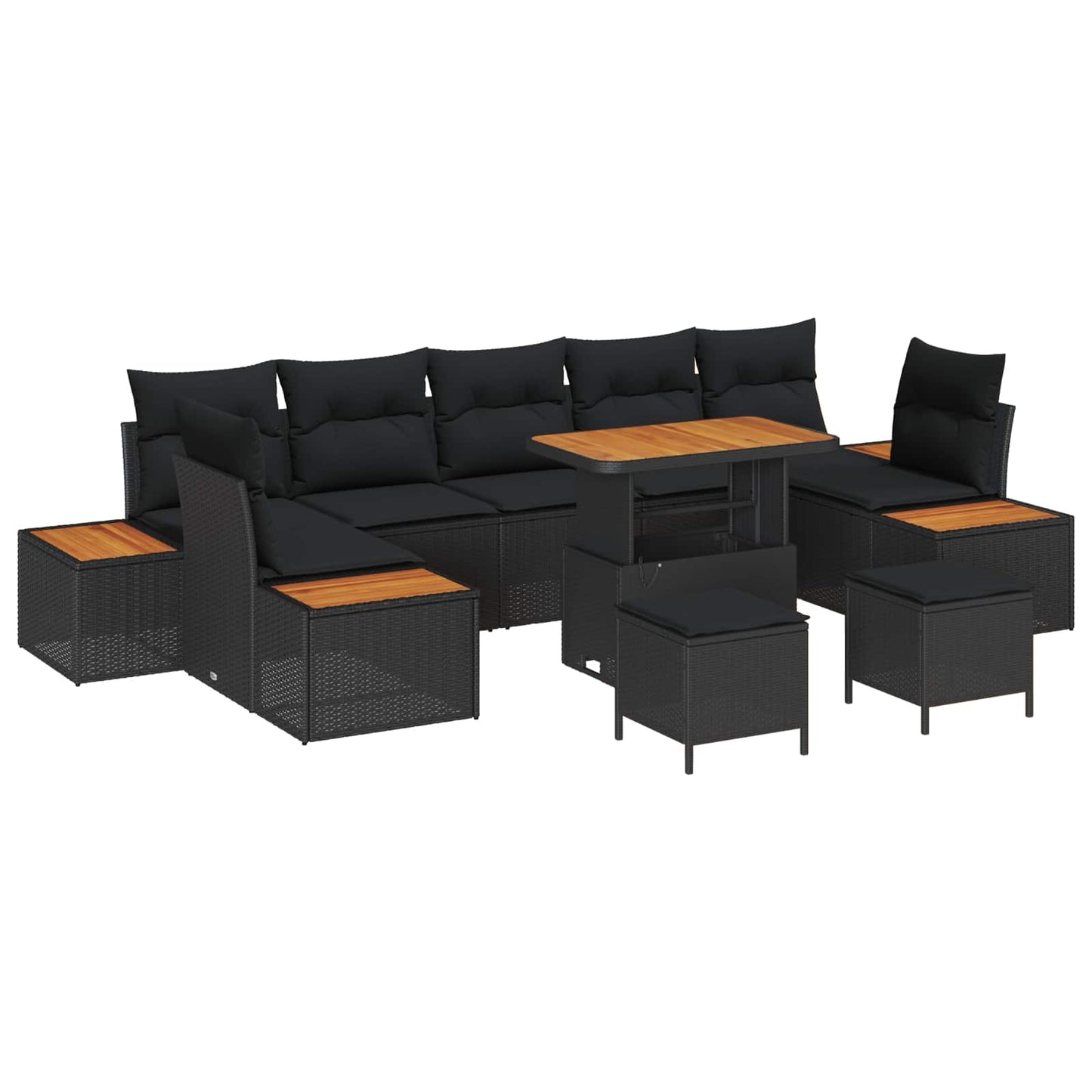 Set Divano da Giardino con cuscino 10 pcs Nero Poly Rattan | homemem39