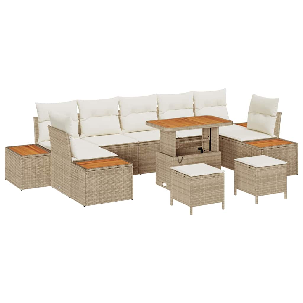 Set Divano da Giardino con cuscino 10 pcs Beige Poly Rattan | homemem39