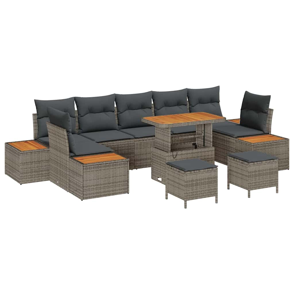 Set Divano da Giardino con cuscino 10 pcs Grigio Poly Rattan | homemem39