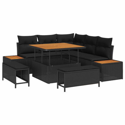 Set Divano da Giardino con cuscino 8 pcs Nero Poly Rattan | homemem39