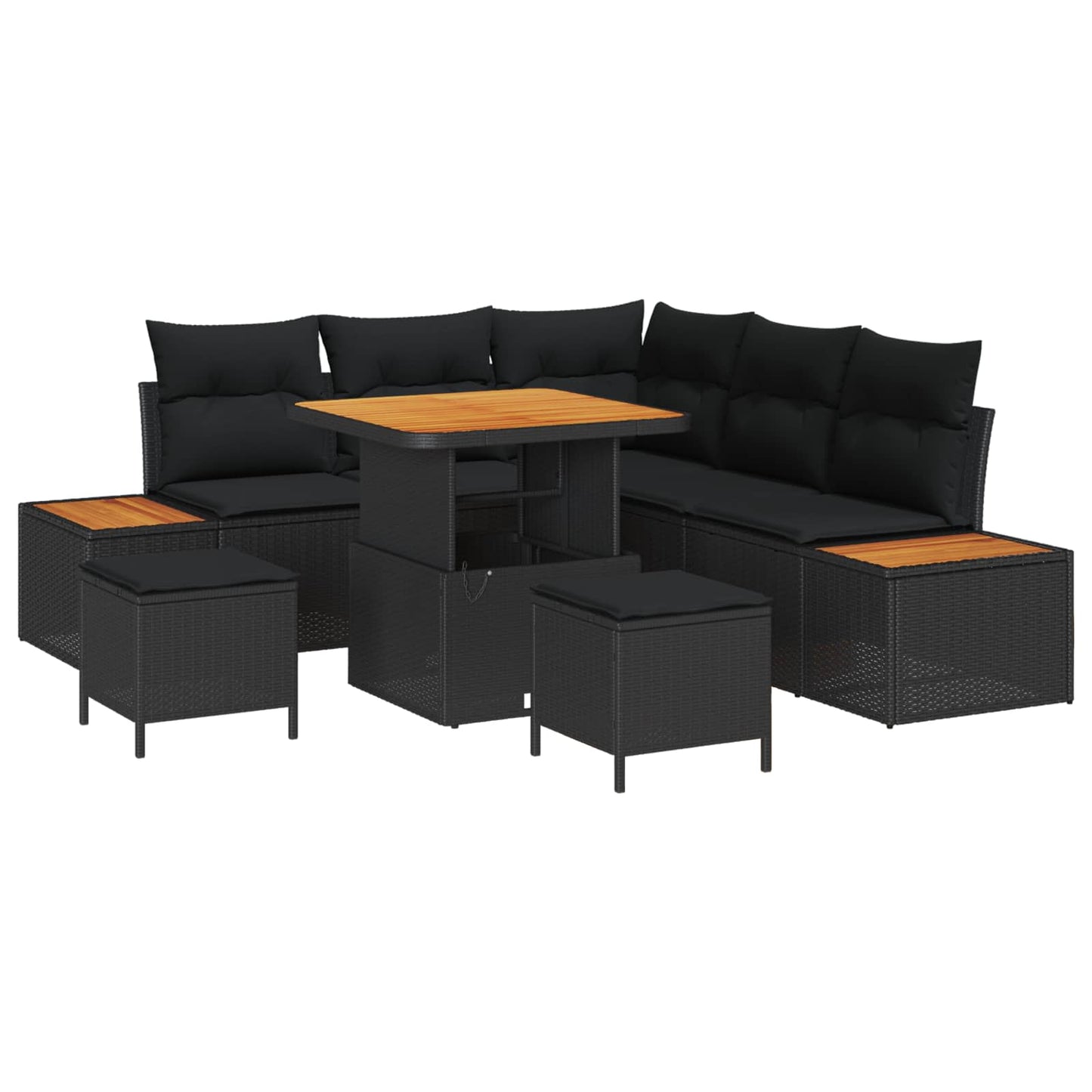 Set Divano da Giardino con cuscino 8 pcs Nero Poly Rattan | homemem39