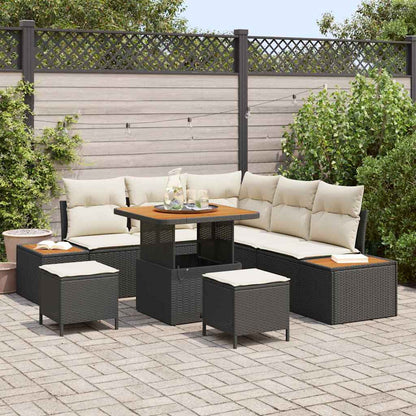 Set Divano da Giardino con cuscino 8 pcs Nero Poly Rattan | homemem39