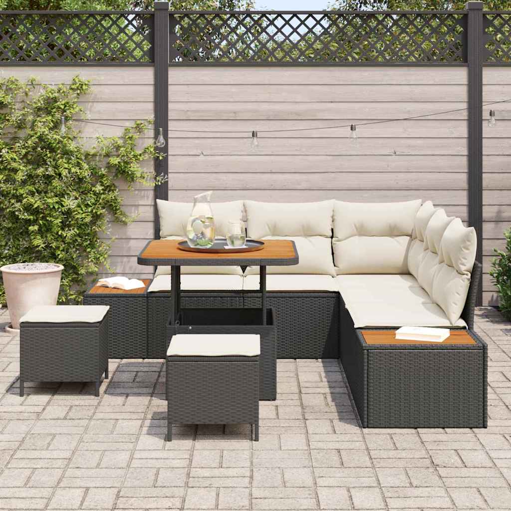 Set Divano da Giardino con cuscino 8 pcs Nero Poly Rattan | homemem39