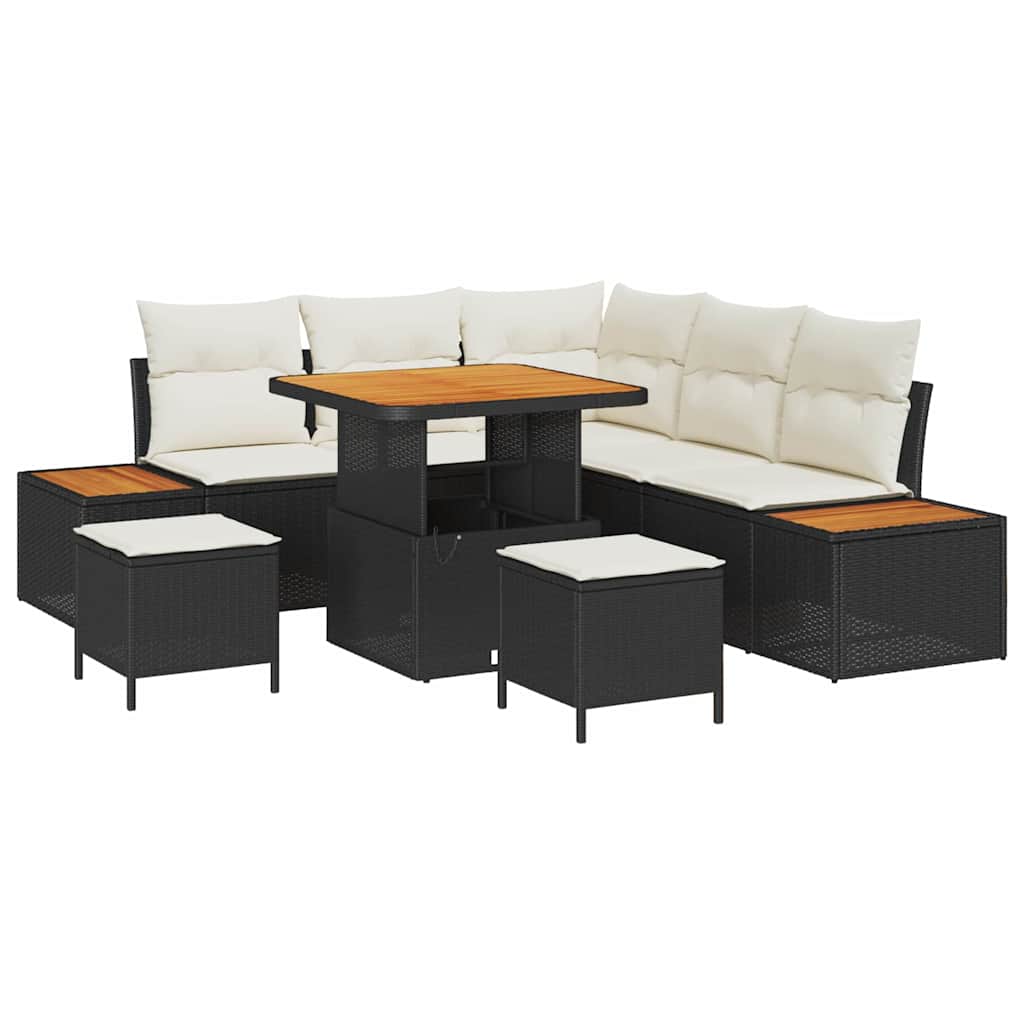 Set Divano da Giardino con cuscino 8 pcs Nero Poly Rattan | homemem39