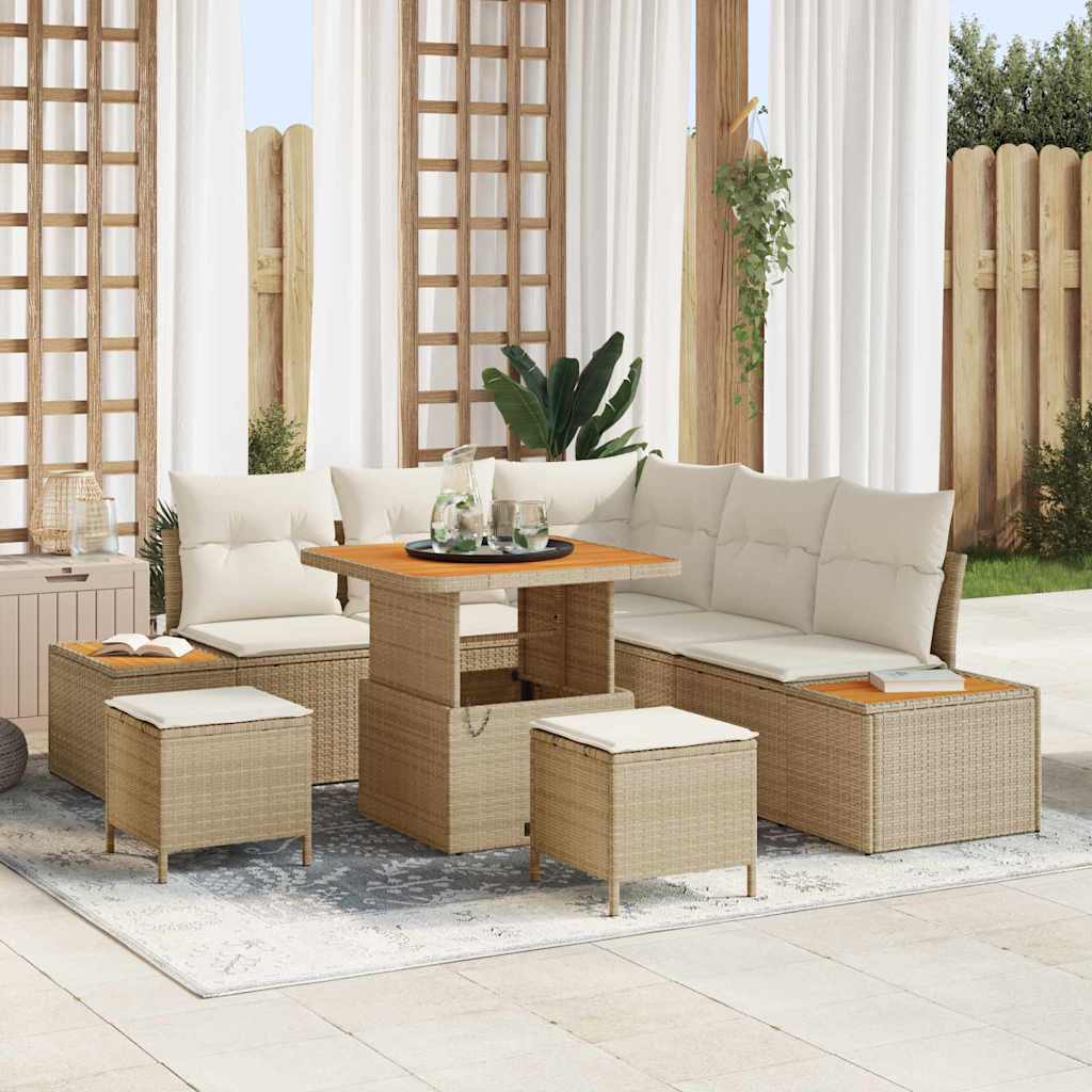 Set Divano da Giardino 8 pz 7-Numero di posti Beige Poly Rattan | homemem39