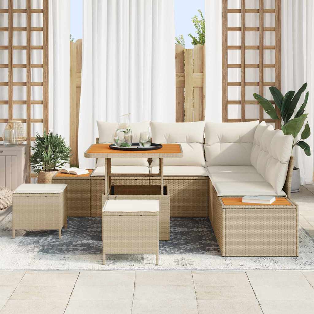 Set Divano da Giardino 8 pz 7-Numero di posti Beige Poly Rattan | homemem39