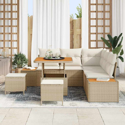 Set Divano da Giardino 8 pz 7-Numero di posti Beige Poly Rattan | homemem39