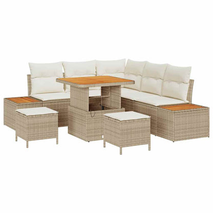 Set Divano da Giardino 8 pz 7-Numero di posti Beige Poly Rattan