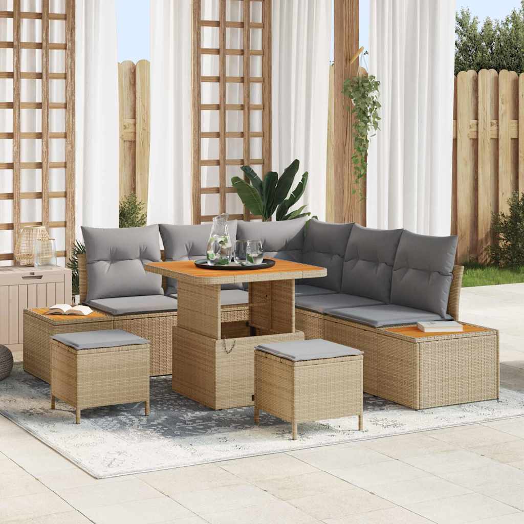 Set Divano da Giardino 8 pz 7-Numero di posti Beige Poly Rattan | homemem39
