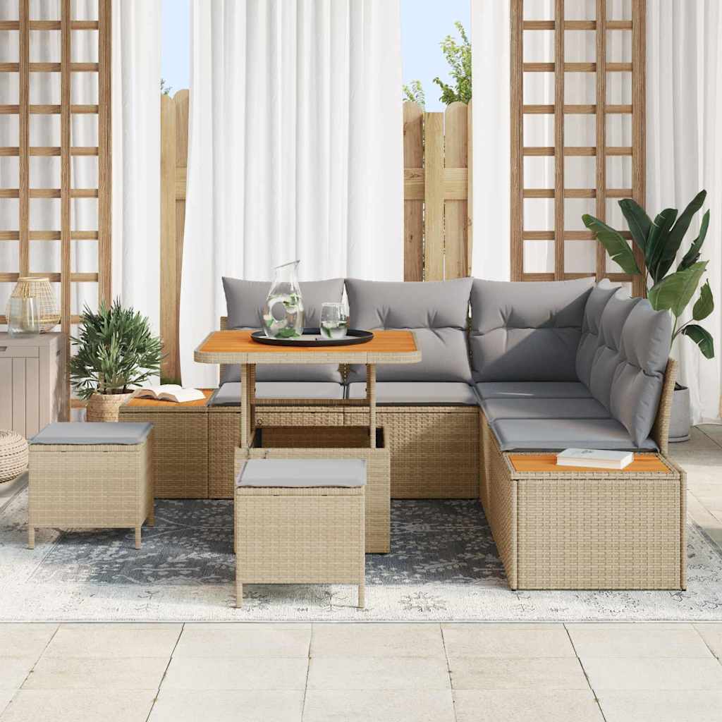 Set Divano da Giardino 8 pz 7-Numero di posti Beige Poly Rattan | homemem39