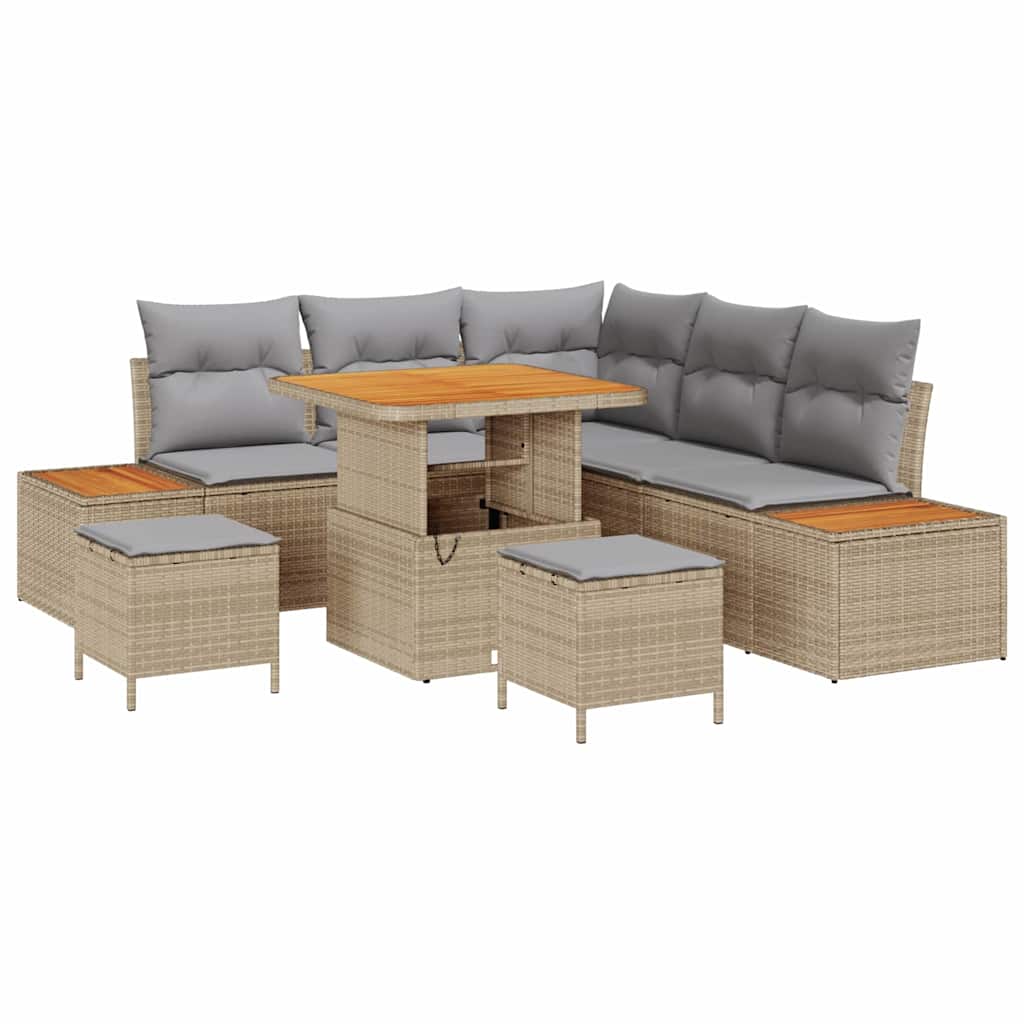 Set Divano da Giardino 8 pz 7-Numero di posti Beige Poly Rattan | homemem39