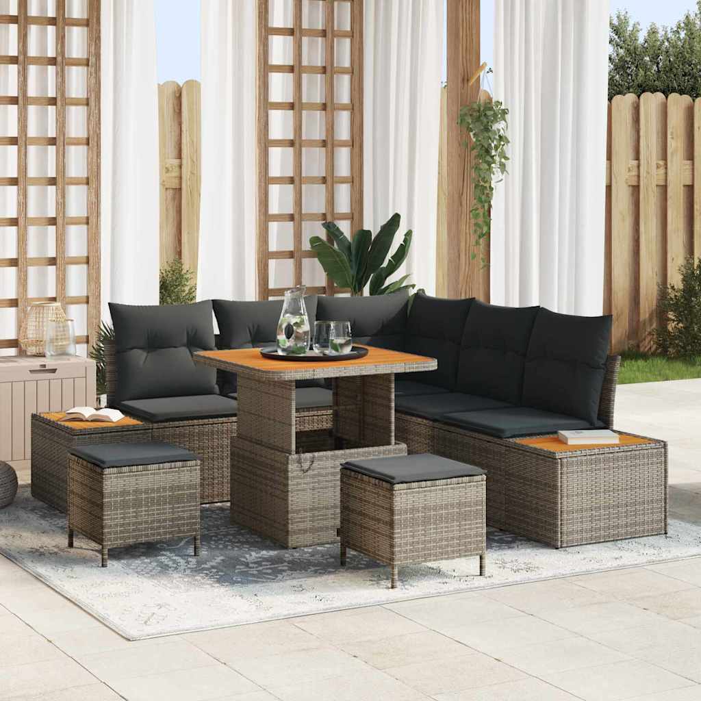 Set Divano da Giardino con cuscino 8 pcs Grigio Poly Rattan | homemem39