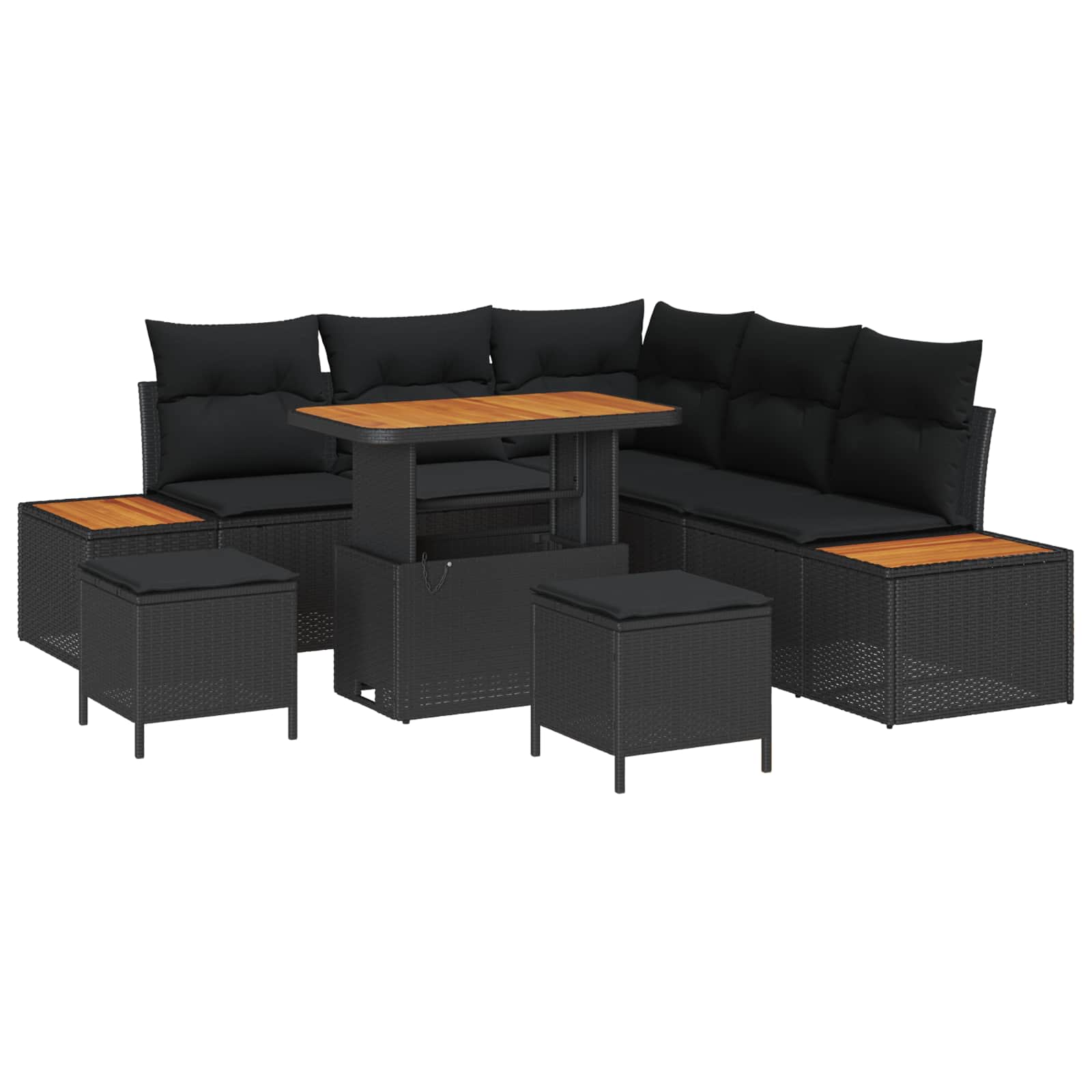 Set Divano da Giardino con cuscino 8 pcs Nero Poly Rattan | homemem39