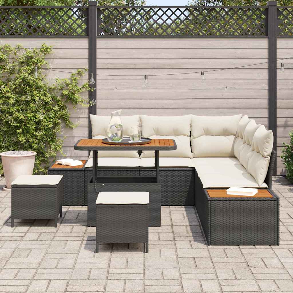 Set Divano da Giardino con cuscino 8 pcs Nero Poly Rattan | homemem39