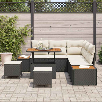 Set Divano da Giardino con cuscino 8 pcs Nero Poly Rattan | homemem39