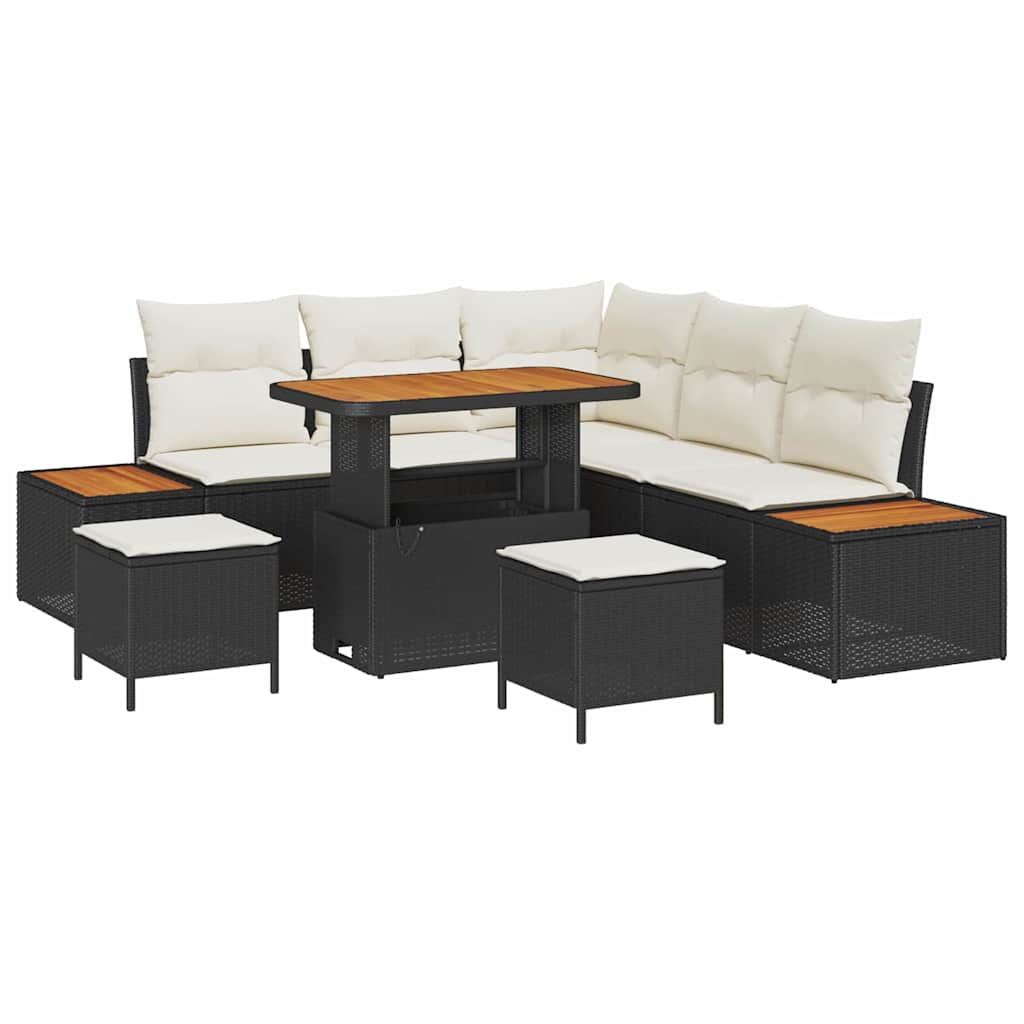 Set Divano da Giardino con cuscino 8 pcs Nero Poly Rattan | homemem39