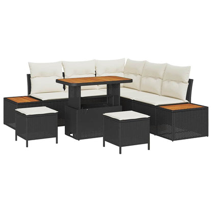 Set Divano da Giardino con cuscino 8 pcs Nero Poly Rattan | homemem39