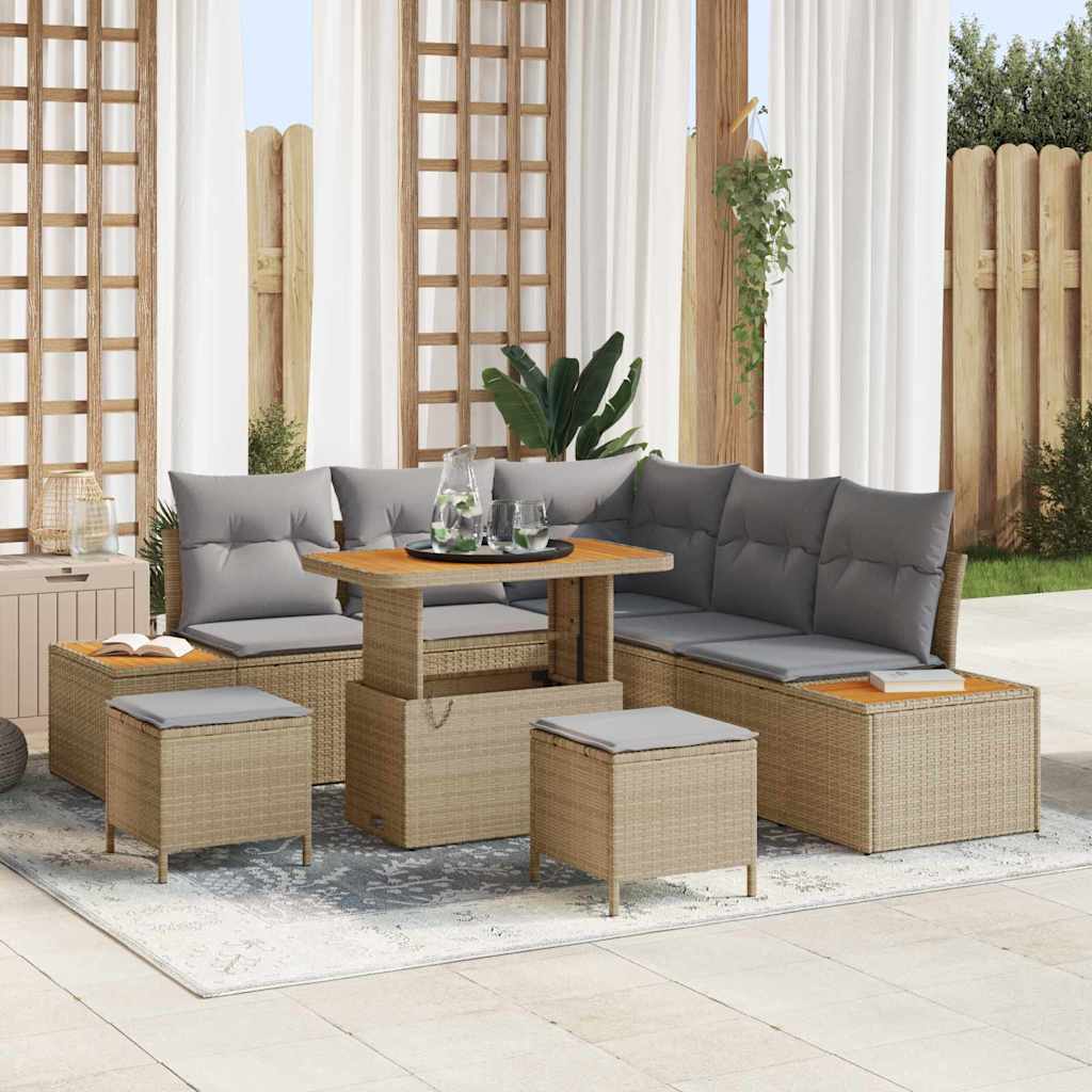 Set Divano da Giardino con cuscino 8 pcs Beige Poly Rattan | homemem39
