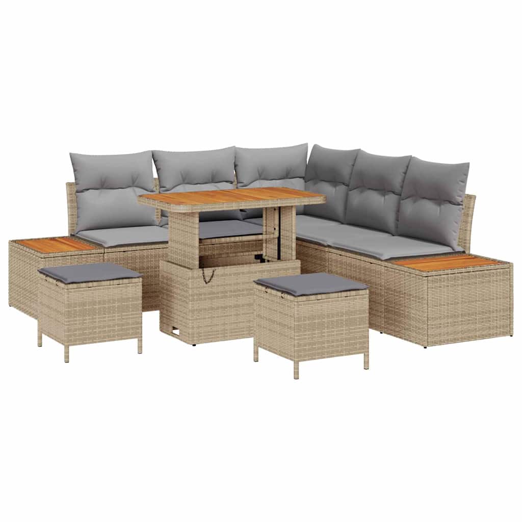 Set Divano da Giardino con cuscino 8 pcs Beige Poly Rattan | homemem39