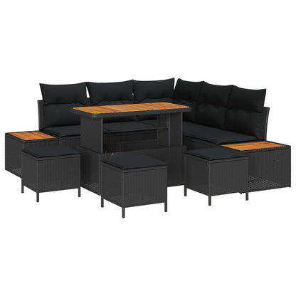 Set Divano da Giardino con cuscino 9 pcs Nero Poly Rattan | homemem39