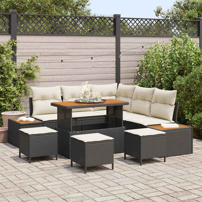 Set Divano da Giardino con cuscino 9 pcs Nero Poly Rattan | homemem39