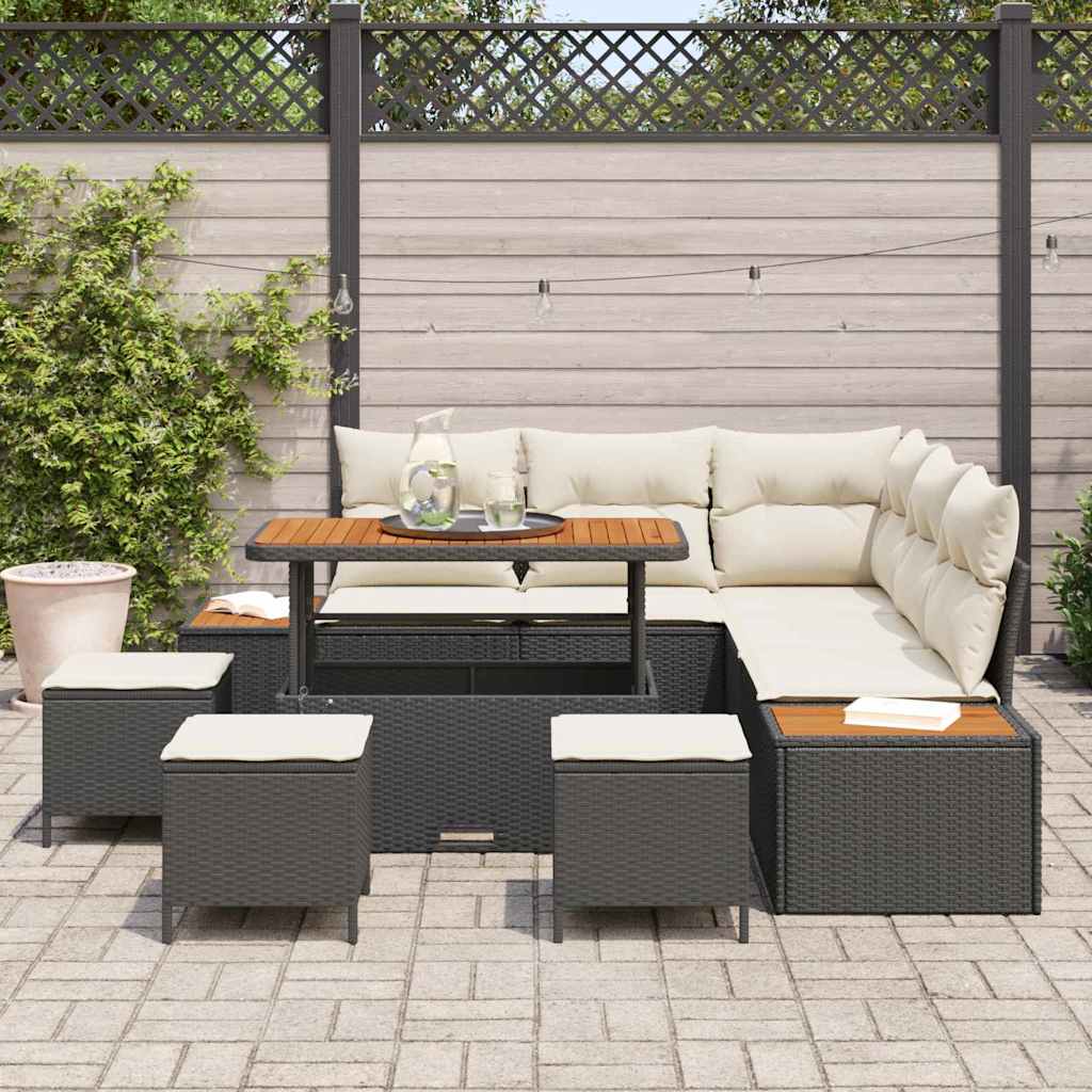 Set Divano da Giardino con cuscino 9 pcs Nero Poly Rattan | homemem39