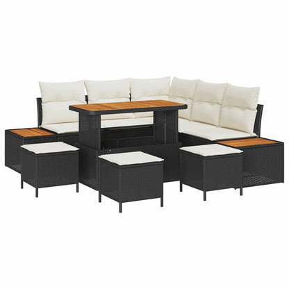 Set Divano da Giardino con cuscino 9 pcs Nero Poly Rattan | homemem39
